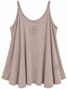 #1927 Paper Lace Bohemian Soul Crochet Medallion Swing Tank - Mocha